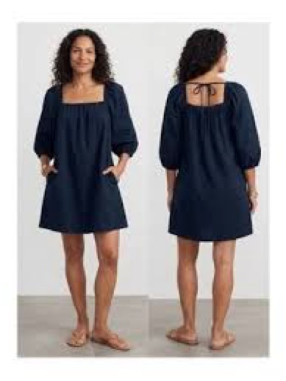 Madewell Square Neck Puff Sleeve Mini Dress Women 4 Blue Travel Resort $138 NWT